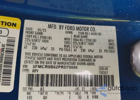 2023 Ford Bronco Sport Big Bend from USA, damaged, VIN 3FMCR9B62PRD70686